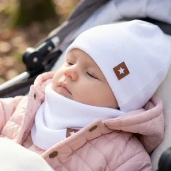 Czapka podwójna prążkowana niemowlęca + tuba rozmiar 56-110 biała