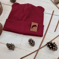 Czapka podwójna prążkowana niemowlęca z uszkami rozmiar 56-98 bordo