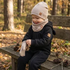 Czapka podwójna prążkowana niemowlęca + tuba rozmiar 56-110 piaskowa