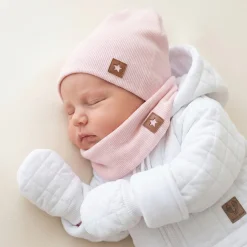 Czapka podwójna prążkowana niemowlęca + tuba rozmiar 56-110 brudny różowy