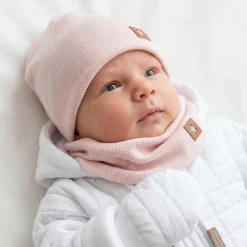 Czapka podwójna prążkowana niemowlęca + tuba rozmiar 56-110 brudny różowy