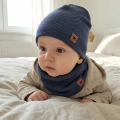 Czapka podwójna prążkowana niemowlęca + tuba rozmiar 56-110 navy blue