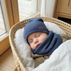 Czapka podwójna prążkowana niemowlęca + tuba rozmiar 56-110 navy blue