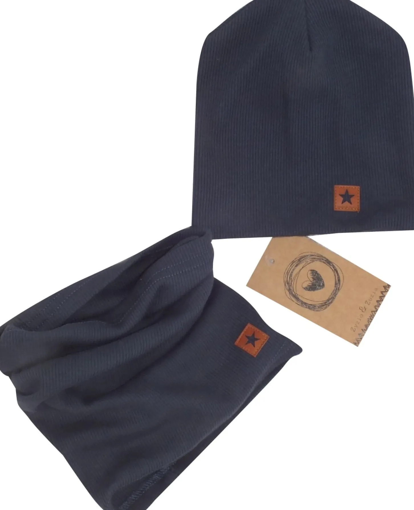 Czapka podwójna prążkowana niemowlęca + tuba rozmiar 56-110 navy blue