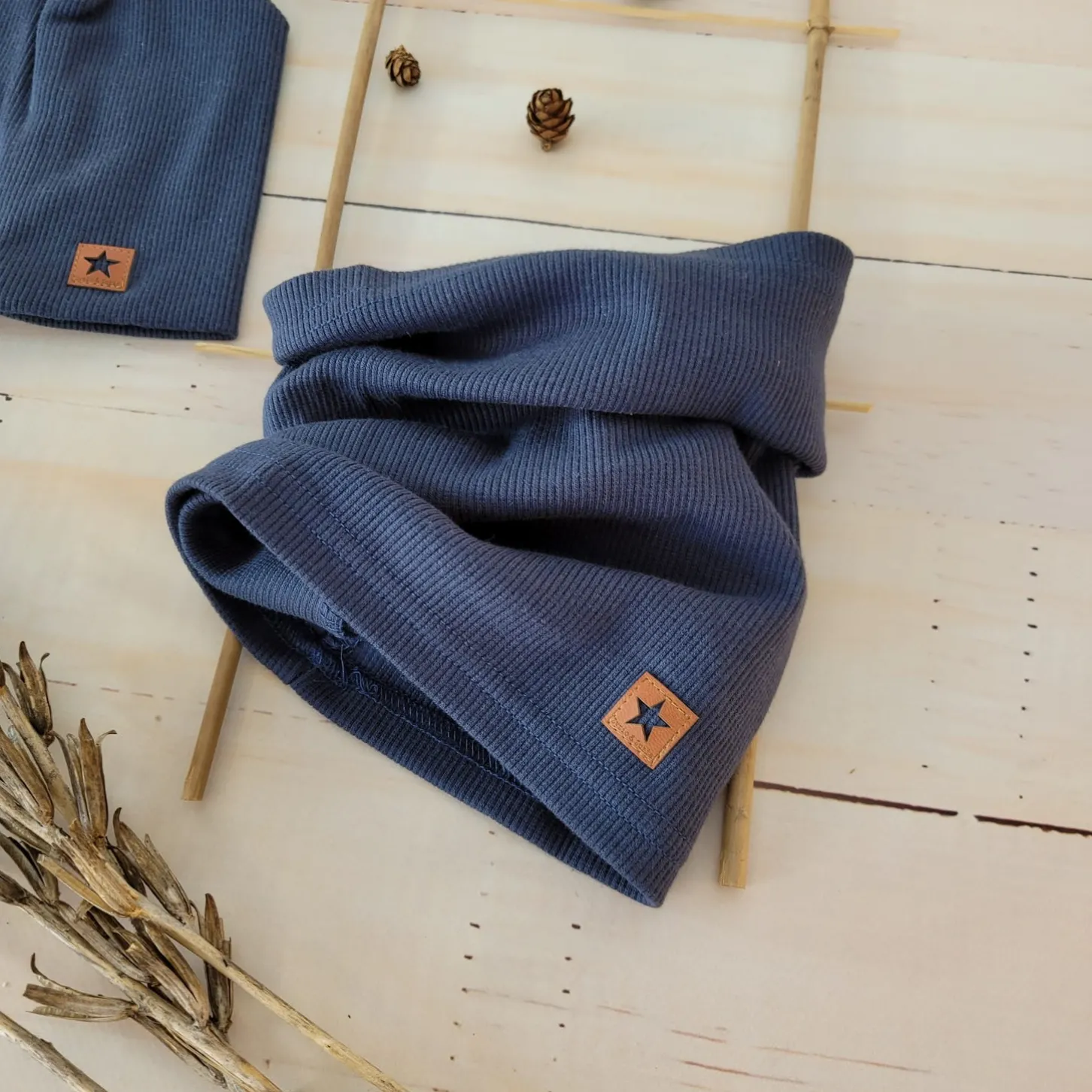 Czapka podwójna prążkowana niemowlęca + tuba rozmiar 56-110 navy blue