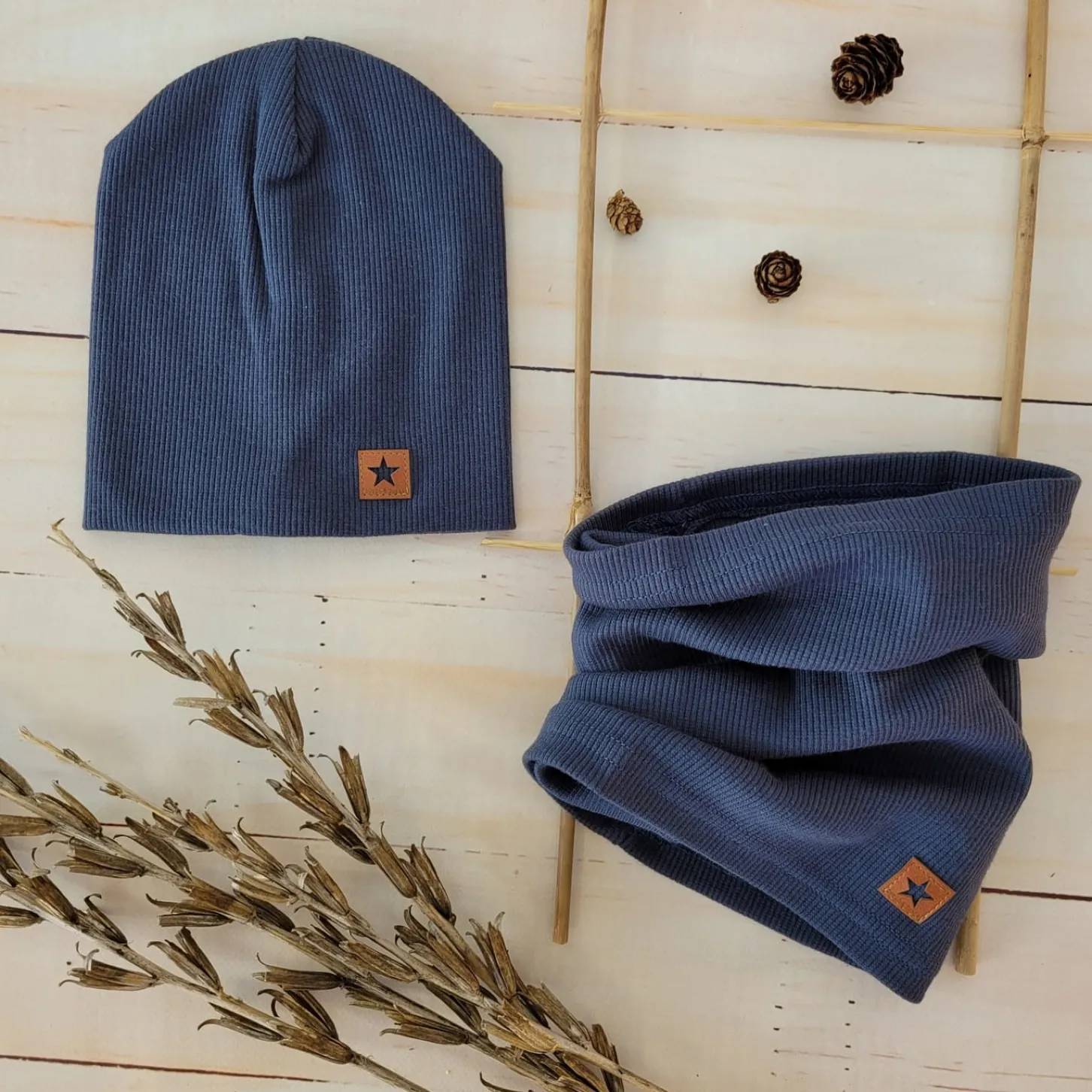 Czapka podwójna prążkowana niemowlęca + tuba rozmiar 56-110 navy blue