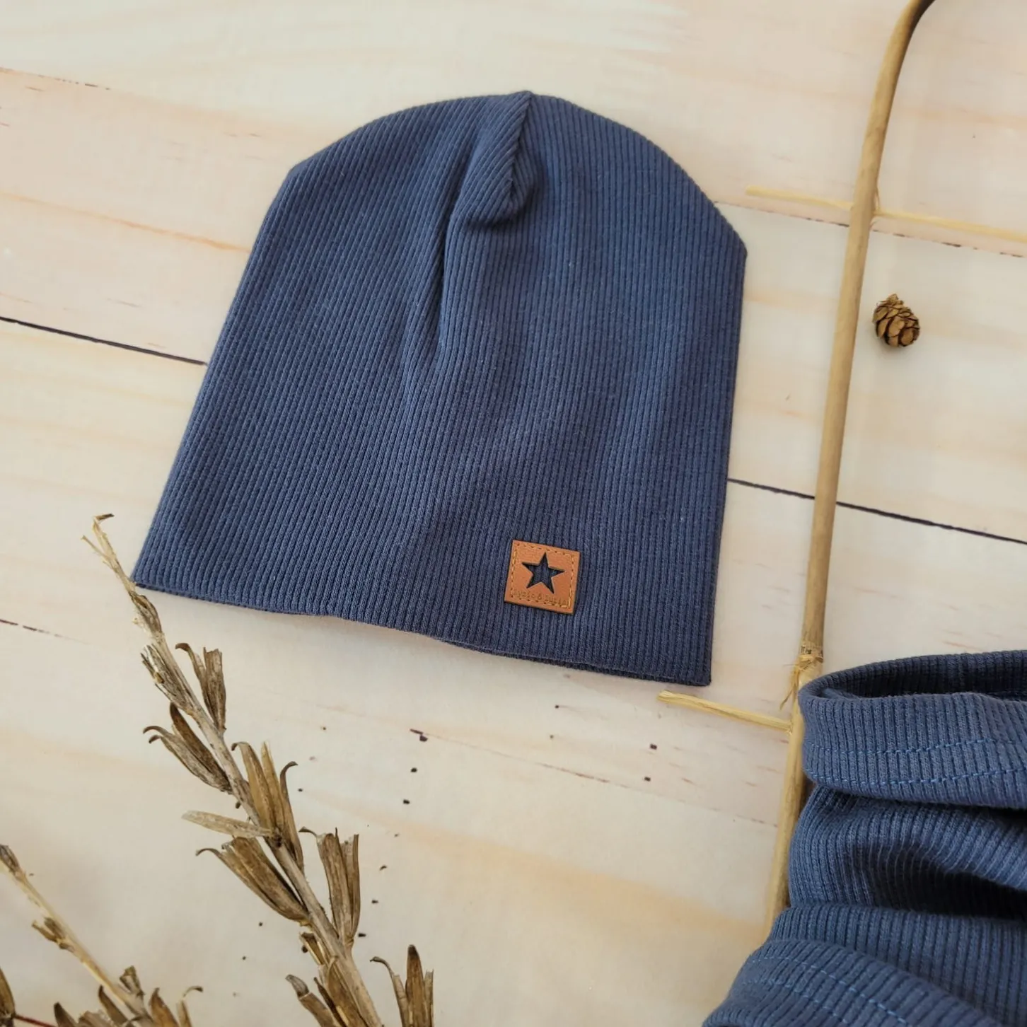 Czapka podwójna prążkowana niemowlęca + tuba rozmiar 56-110 navy blue