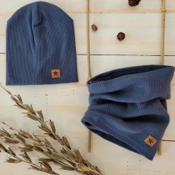 Czapka podwójna prążkowana niemowlęca + tuba rozmiar 56-110 navy blue