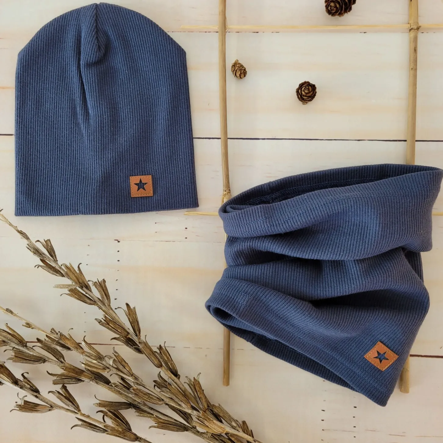 Czapka podwójna prążkowana niemowlęca + tuba rozmiar 56-110 navy blue
