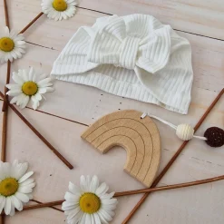 Czapka prążkowana z kokardą rozmiar 0-6miesięcy 6-12miesięcy 1-3lat ciepły biały