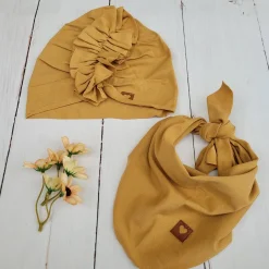 Czapka turban + chustka musztardowa ostatnia sztuka rozmiar 1-3 lat