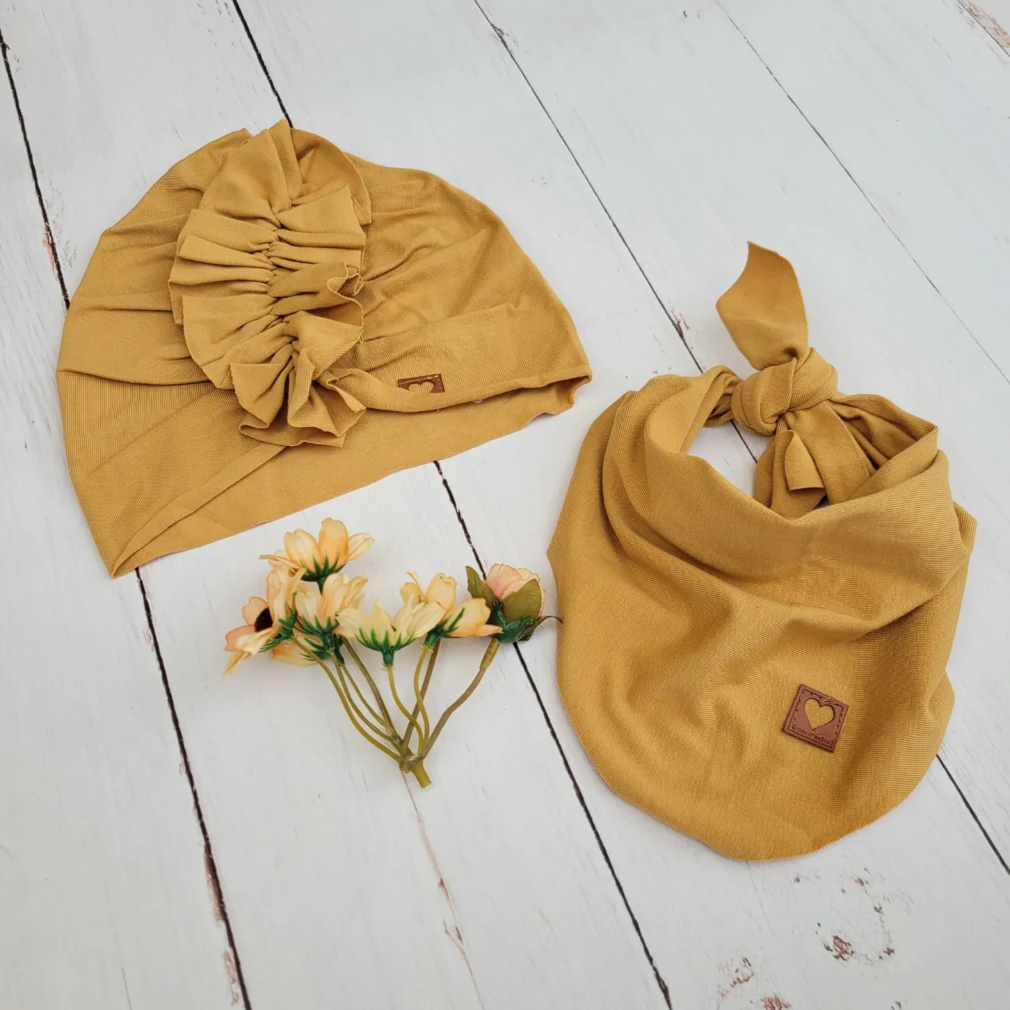 Czapka turban + chustka musztardowa ostatnia sztuka rozmiar 1-3 lat