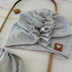Czapka turban + chustka rozmiar 0-6miesięcy 6-12miesięcy 1-3lat szara