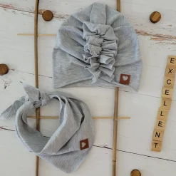 Czapka turban + chustka rozmiar 0-6miesięcy 6-12miesięcy 1-3lat szara