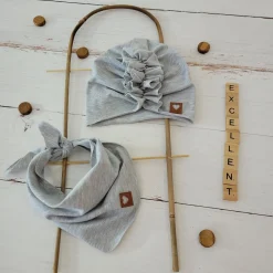 Czapka turban + chustka rozmiar 0-6miesięcy 6-12miesięcy 1-3lat szara