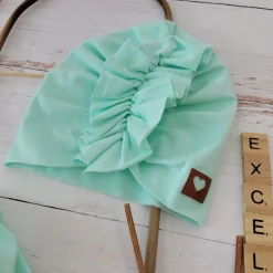 Czapka turban + chustka rozmiar 0-6miesięcy 6-12miesięcy 1-3lat miętowa