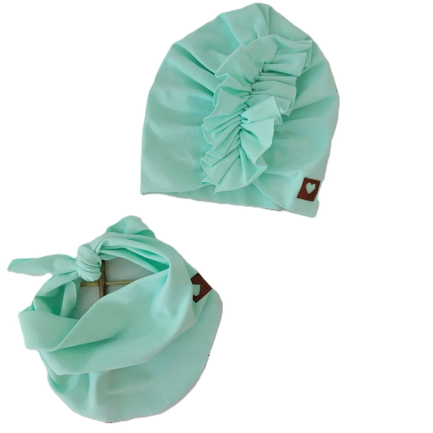 Czapka turban + chustka rozmiar 0-6miesięcy 6-12miesięcy 1-3lat miętowa