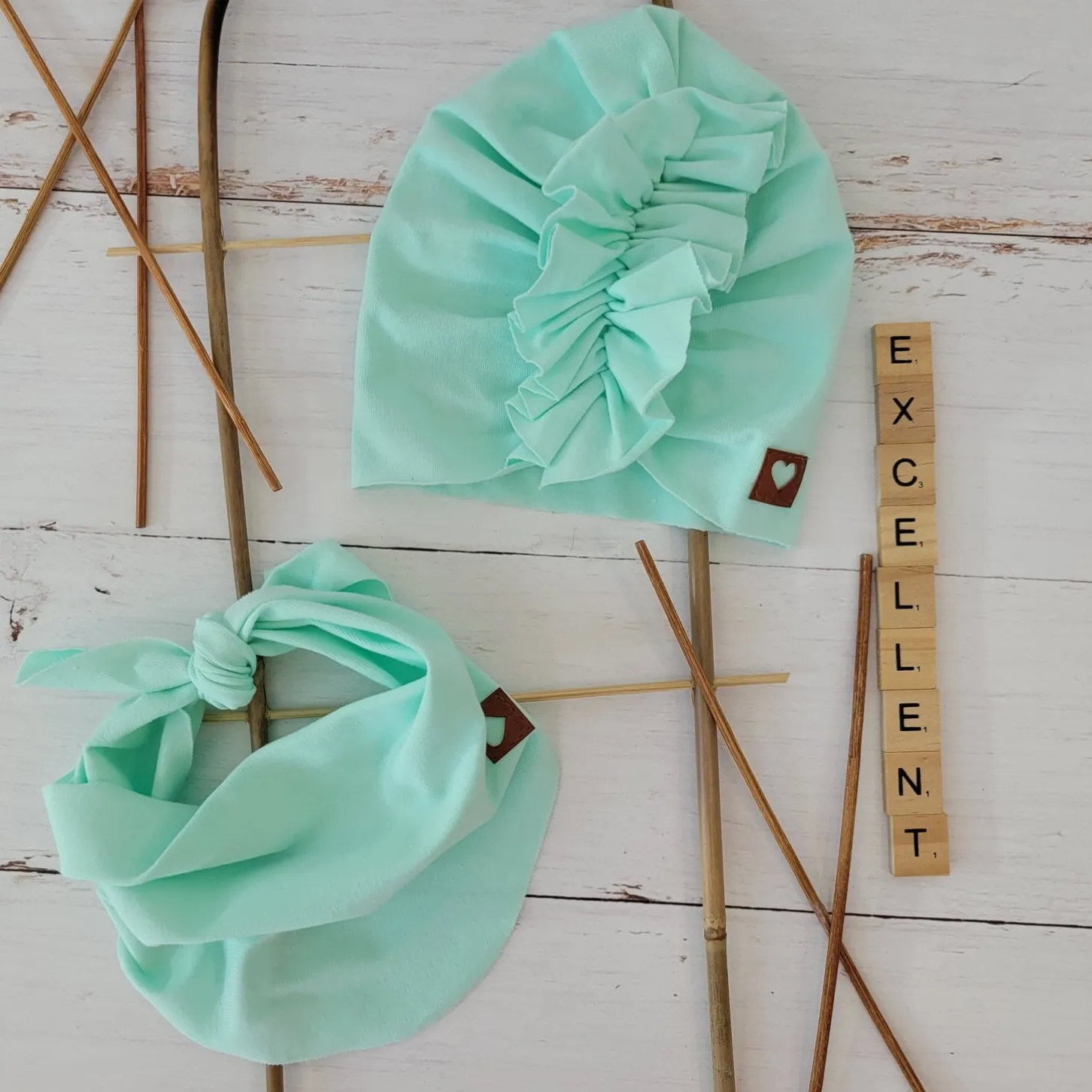 Czapka turban + chustka rozmiar 0-6miesięcy 6-12miesięcy 1-3lat miętowa