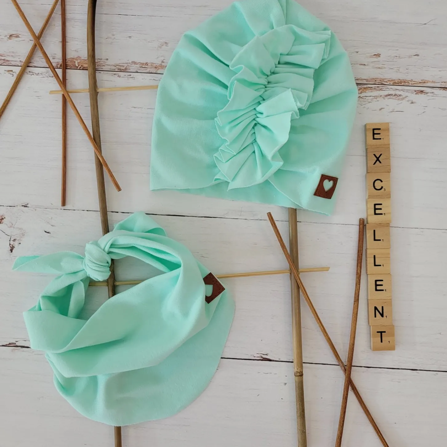 Czapka turban + chustka rozmiar 0-6miesięcy 6-12miesięcy 1-3lat miętowa