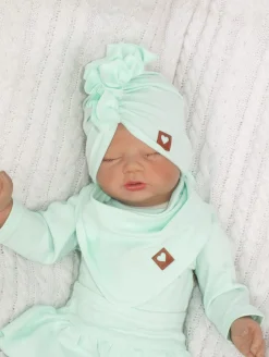 Czapka turban + chustka rozmiar 0-6miesięcy 6-12miesięcy 1-3lat miętowa