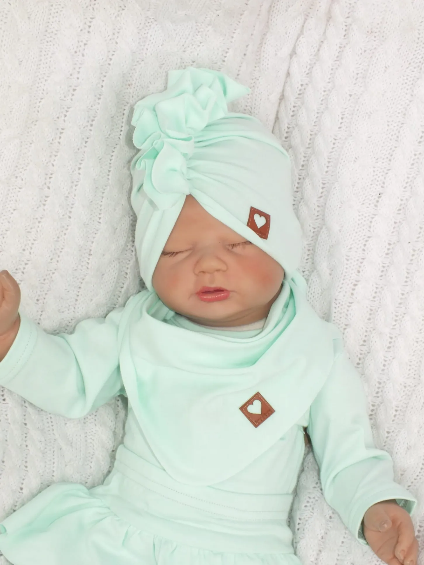 Czapka turban + chustka rozmiar 0-6miesięcy 6-12miesięcy 1-3lat miętowa