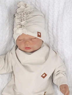 Czapka turban + chustka rozmiar 0-6miesięcy 6-12miesięcy 1-3lat beżowy