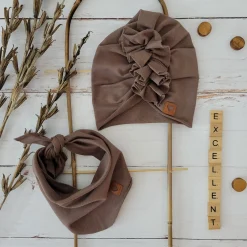 Czapka turban + chustka rozmiar 0-6miesięcy 6-12miesięcy 1-3lat czekoladowy