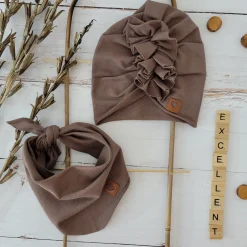 Czapka turban + chustka rozmiar 0-6miesięcy 6-12miesięcy 1-3lat czekoladowy
