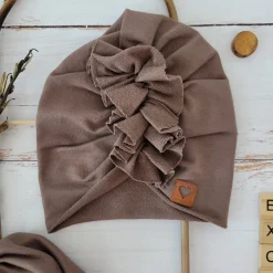 Czapka turban + chustka rozmiar 0-6miesięcy 6-12miesięcy 1-3lat czekoladowy