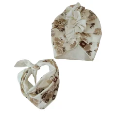 Czapka turban + chustka rozmiar 0-6miesięcy 6-12miesięcy 1-3lat w kwiaty brąz