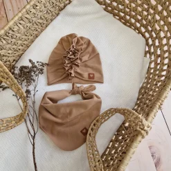 Czapka turban + chustka rozmiar 0-6miesięcy 6-12miesięcy 1-3lat toffi brąz