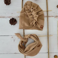 Czapka turban + chustka rozmiar 0-6miesięcy 6-12miesięcy 1-3lat toffi brąz