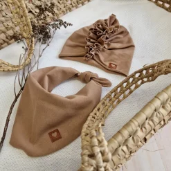 Czapka turban + chustka rozmiar 0-6miesięcy 6-12miesięcy 1-3lat toffi brąz