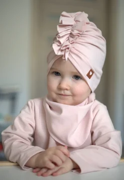 Czapka turban + chustka rozmiar 0-6miesięcy 6-12miesięcy 1-3lat brudny róż