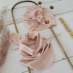 Czapka turban + chustka rozmiar 0-6miesięcy 6-12miesięcy 1-3lat brudny róż