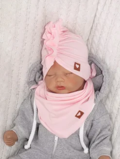 Czapka turban + chustka rozmiar 0-6miesięcy 6-12miesięcy 1-3lat różowa
