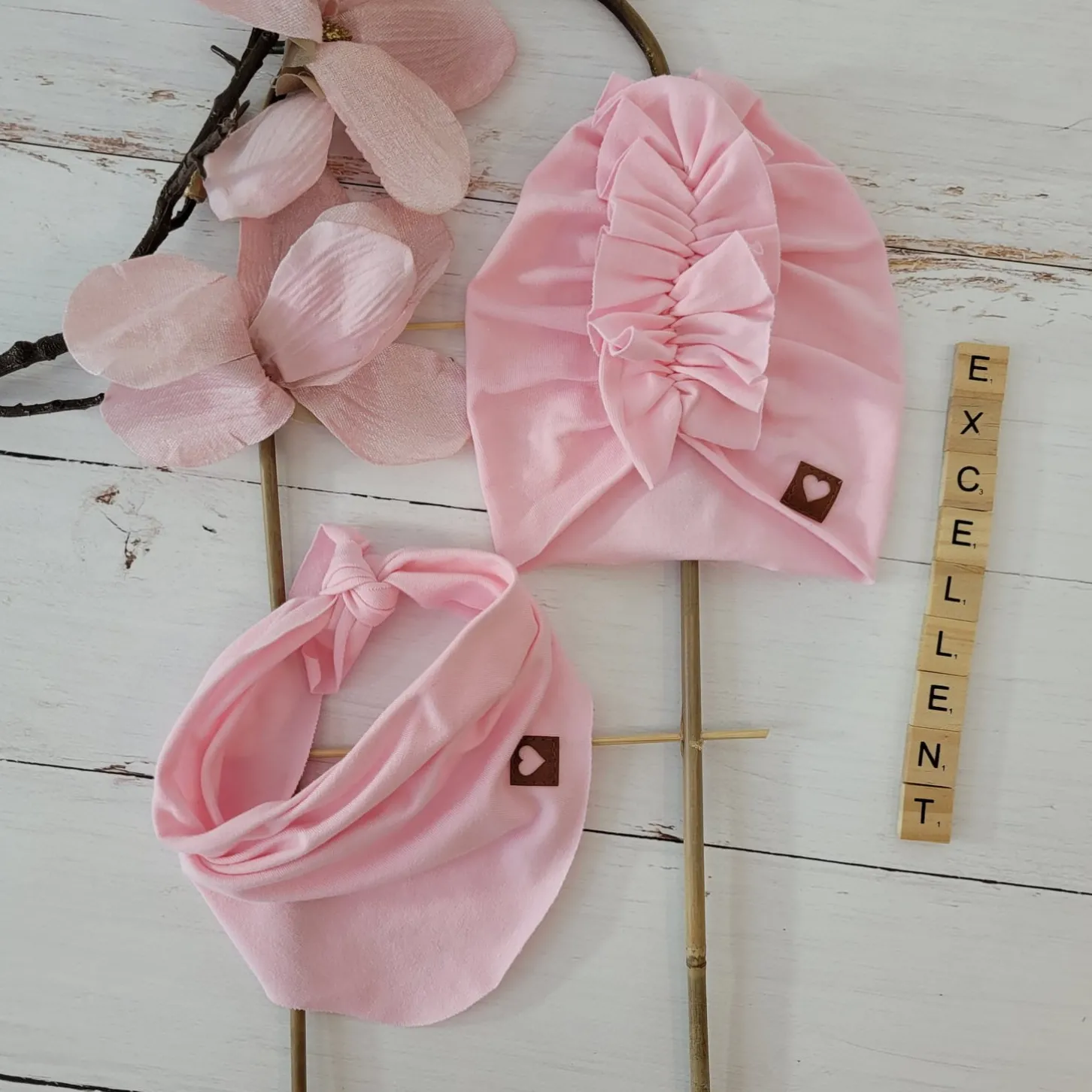 Czapka turban + chustka rozmiar 0-6miesięcy 6-12miesięcy 1-3lat różowa