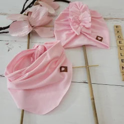 Czapka turban + chustka rozmiar 0-6miesięcy 6-12miesięcy 1-3lat różowa