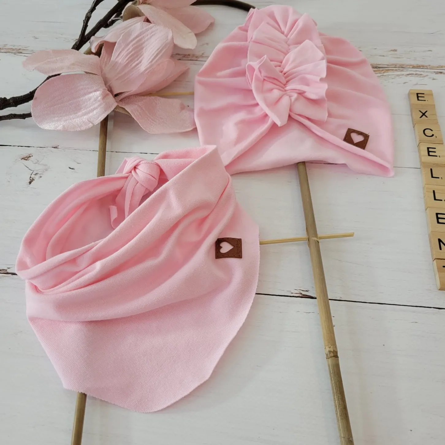 Czapka turban + chustka rozmiar 0-6miesięcy 6-12miesięcy 1-3lat różowa
