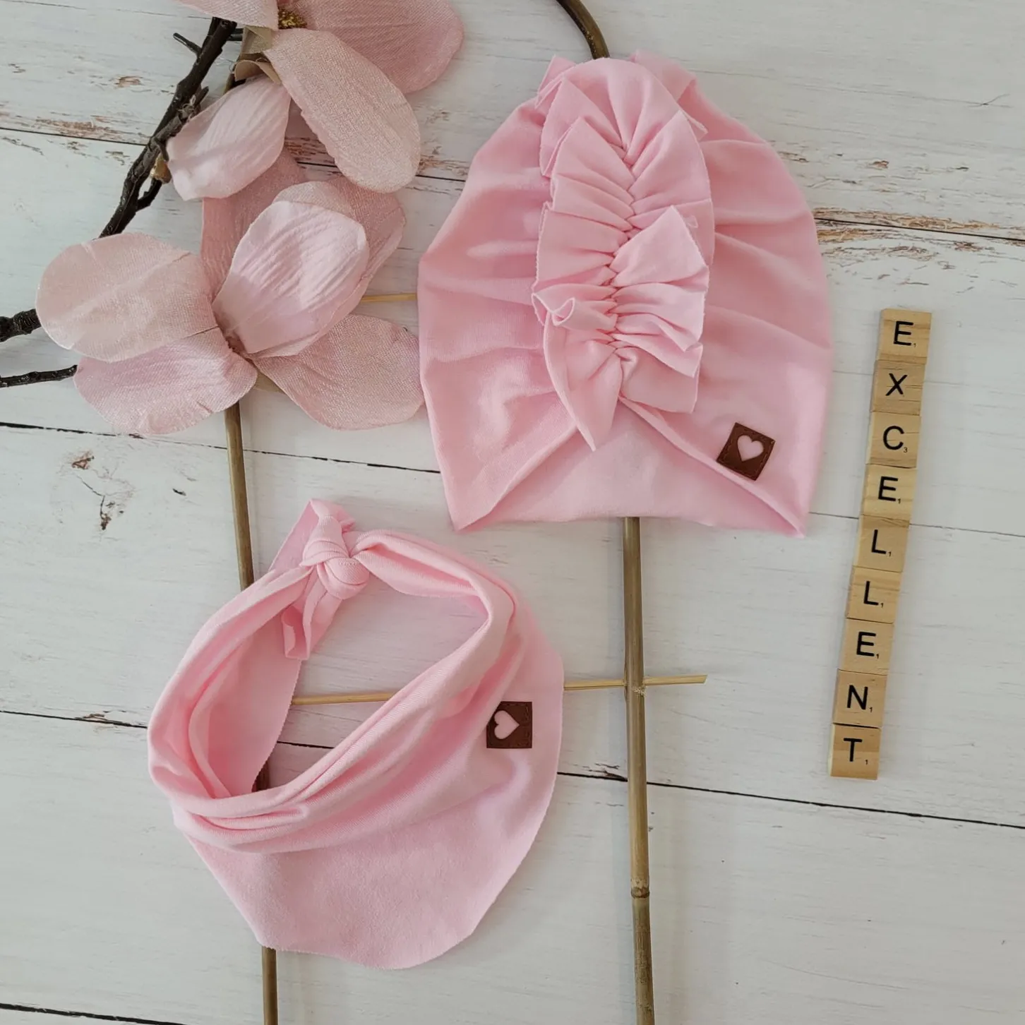 Czapka turban + chustka rozmiar 0-6miesięcy 6-12miesięcy 1-3lat różowa