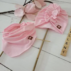 Czapka turban + chustka rozmiar 0-6miesięcy 6-12miesięcy 1-3lat różowa