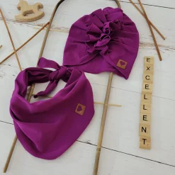 Czapka turban + chustka rozmiar 0-6miesięcy 6-12miesięcy 1-3lat śliwka