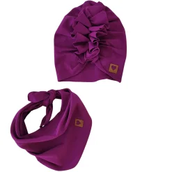 Czapka turban + chustka rozmiar 0-6miesięcy 6-12miesięcy 1-3lat śliwka