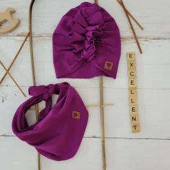 Czapka turban + chustka rozmiar 0-6miesięcy 6-12miesięcy 1-3lat śliwka