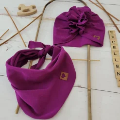 Czapka turban + chustka rozmiar 0-6miesięcy 6-12miesięcy 1-3lat śliwka