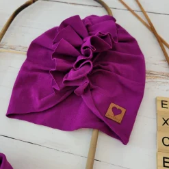 Czapka turban + chustka rozmiar 0-6miesięcy 6-12miesięcy 1-3lat śliwka