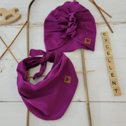 Czapka turban + chustka rozmiar 0-6miesięcy 6-12miesięcy 1-3lat śliwka