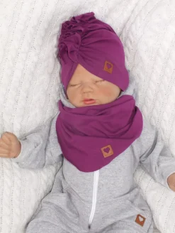 Czapka turban + chustka rozmiar 0-6miesięcy 6-12miesięcy 1-3lat śliwka