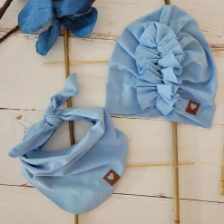 Czapka turban + chustka rozmiar 0-6miesięcy 6-12miesięcy 1-3lat niebieska