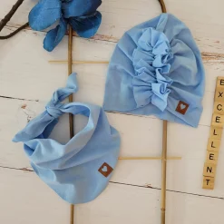 Czapka turban + chustka rozmiar 0-6miesięcy 6-12miesięcy 1-3lat niebieska